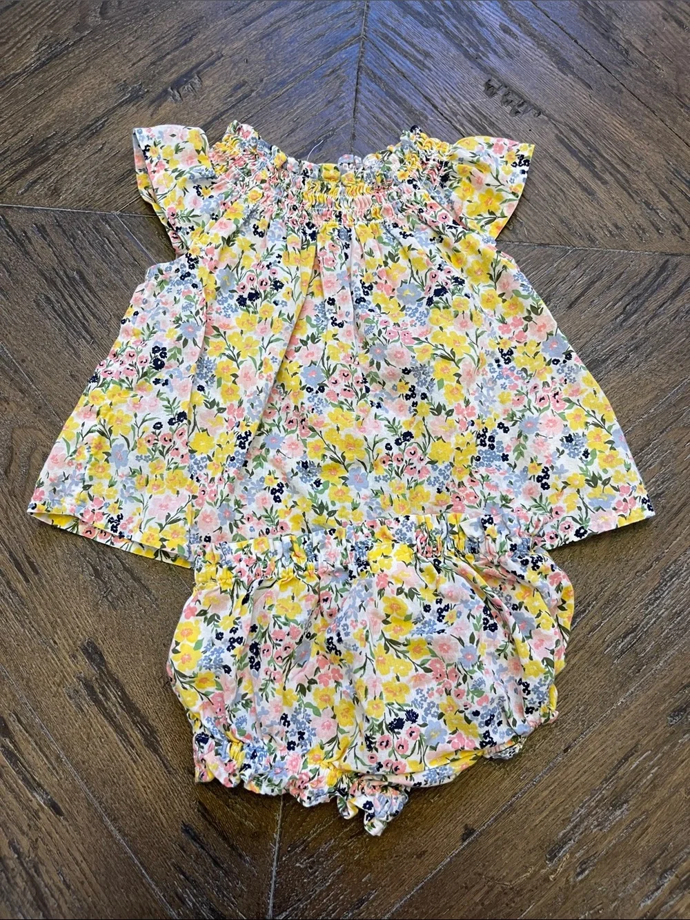 Old Navy Yellow Pink Floral Baby Dress & Bloomers